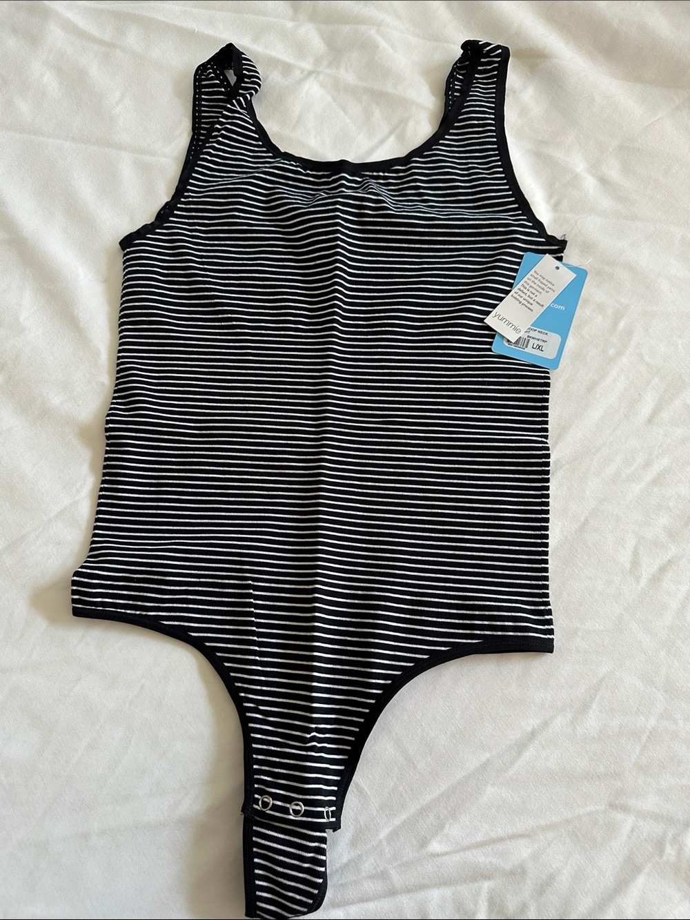 Striped Black & White Ribbed Tank Bodysuit